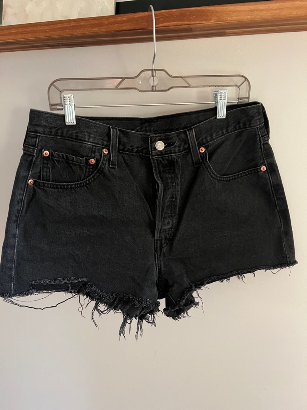 Levi's Black Distressed 501 denim shorts